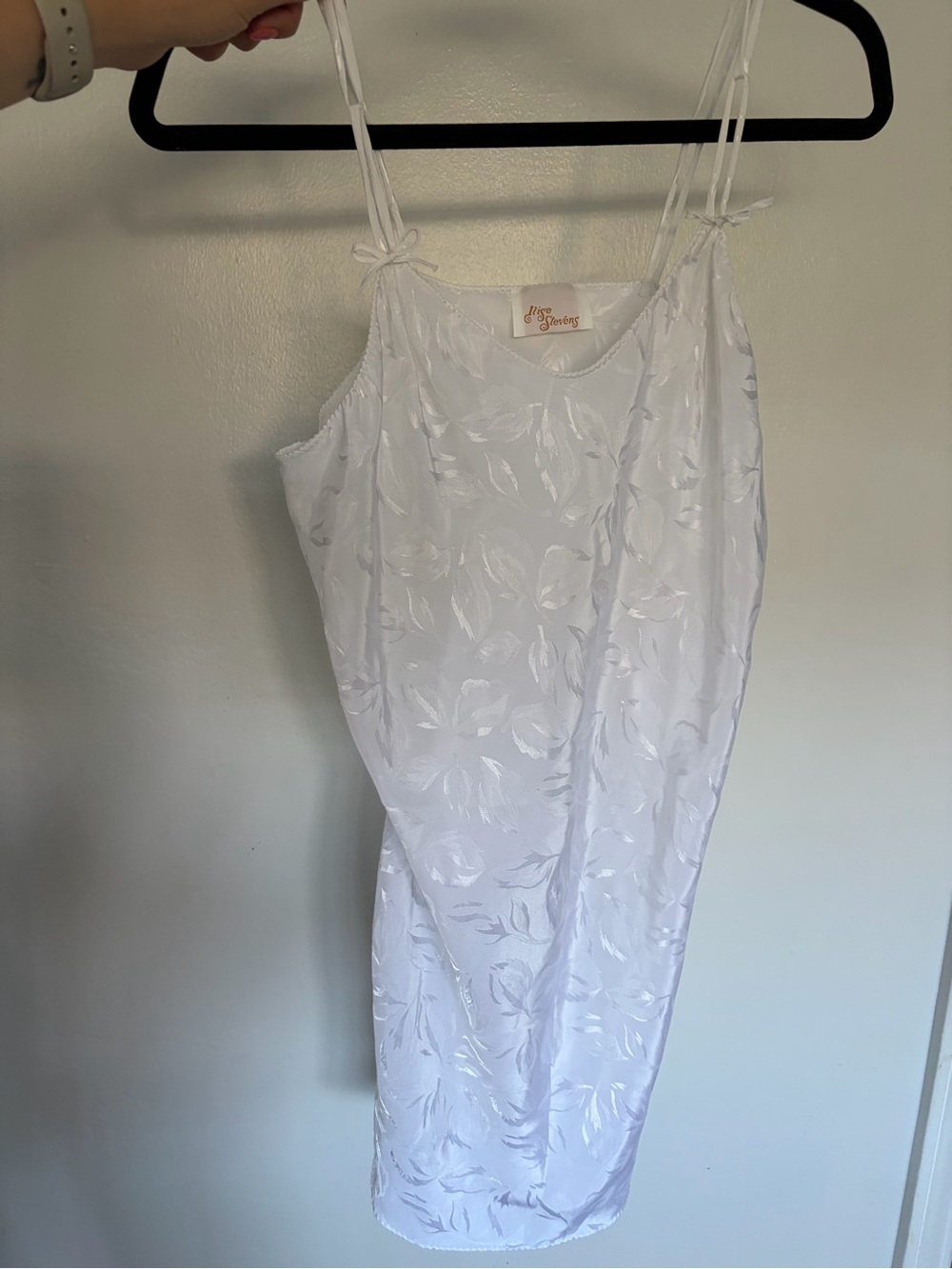 Delicate White Floral Jacquard Slip with Adjustable Straps